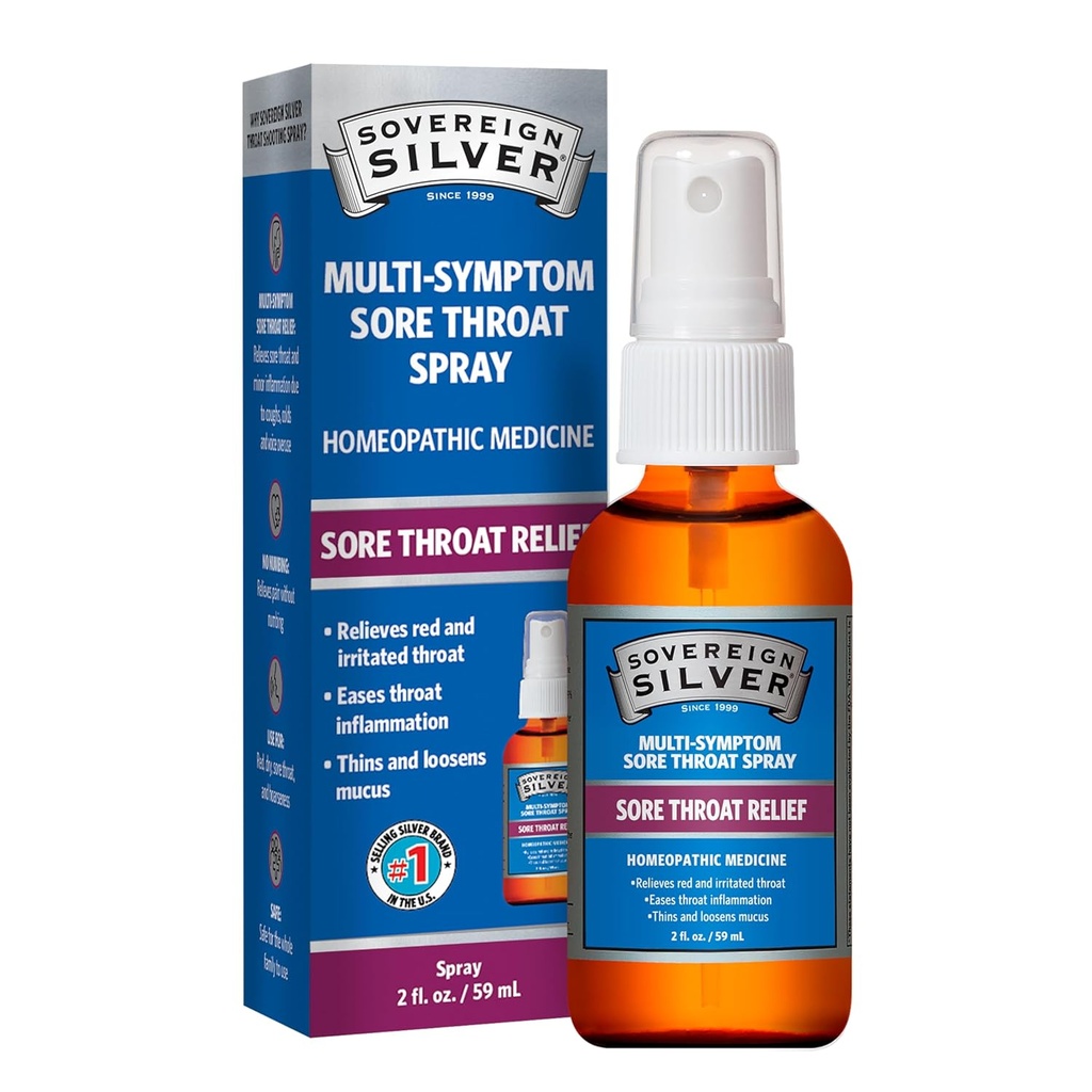Soberana Silver Sore Throat Spray - Colloidal Silver Throat Spray, Immune Support Supplement for Adults and Kids, Daily Use Liquid Argentum Nitricum Solution - 2 fl oz (59mL)