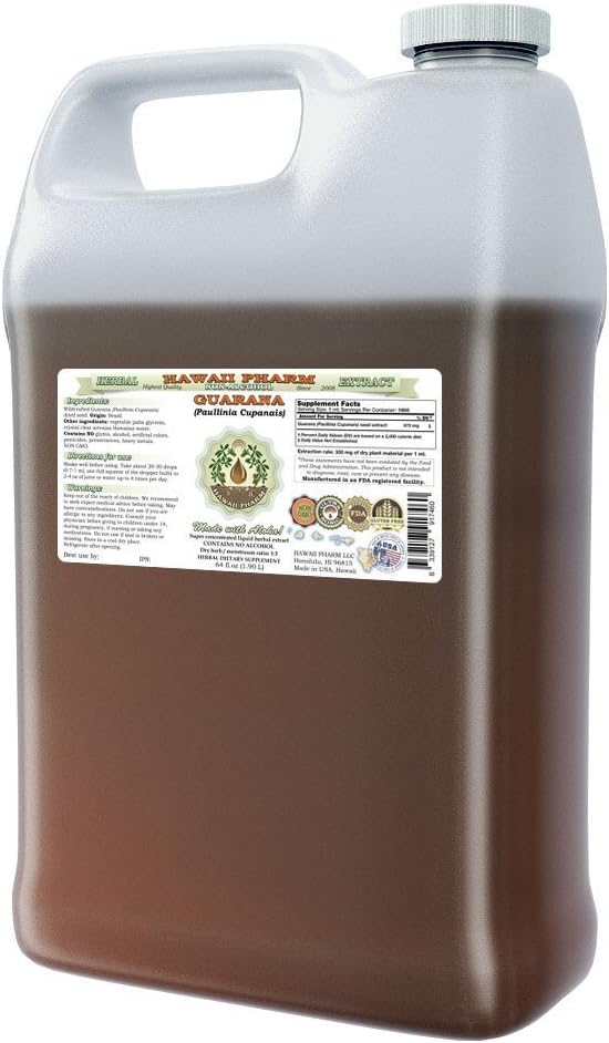 Guarana Extracto líquido libre de alcohol, Guarana (Paullinia Cupanais) Secado Glicerita Hawaii Pharm Natural Herbal Suplemento 64 oz