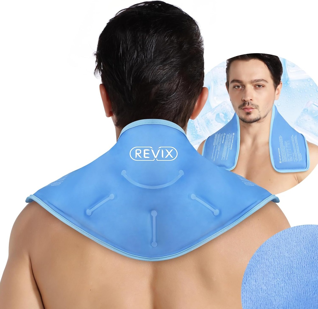 REVIX Neck Ice Pack Wrap – Reusable Hot Cold Gel Pack for Neck and Shoulder, Large Flexible Design with Soft Plush Lining, Cervical Gel Ice Wrap Ideal for Post-Workout Recovery, Fatigue & Relaxation