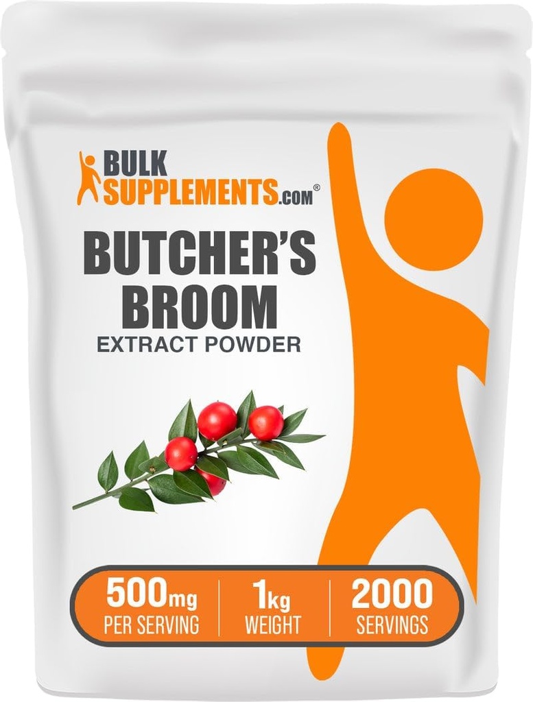 BulkSupplements.com Extract Powder de novio de Carnicero - Butchers Broom, Herbal Supplement - Vegan & Gluten Free, 500mg por Serving, 1kg (2.2 lbs) (Pack of 1)