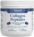 Pattern Wellness Collagen Peptides Powder (Type I & III) - Hair, Nails, Skin &amp; Joint Support - Grass Fed & Pasture-Raised - Hydrolyzed, Non-GMO, Dairy Free, " Keto-Friendly - Cookies " Cream (13 Oz)