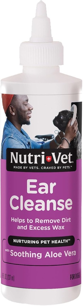 Nutri-Vet Ear Cleanse for Dogs, Liquid Ear Limpiador con Aloe calmante y ácido salicílico, Quita y limpia la cera, la hierba y los escombros, desodoriza y Itch Relief, Gentle Veterinarian Formulated, 8oz