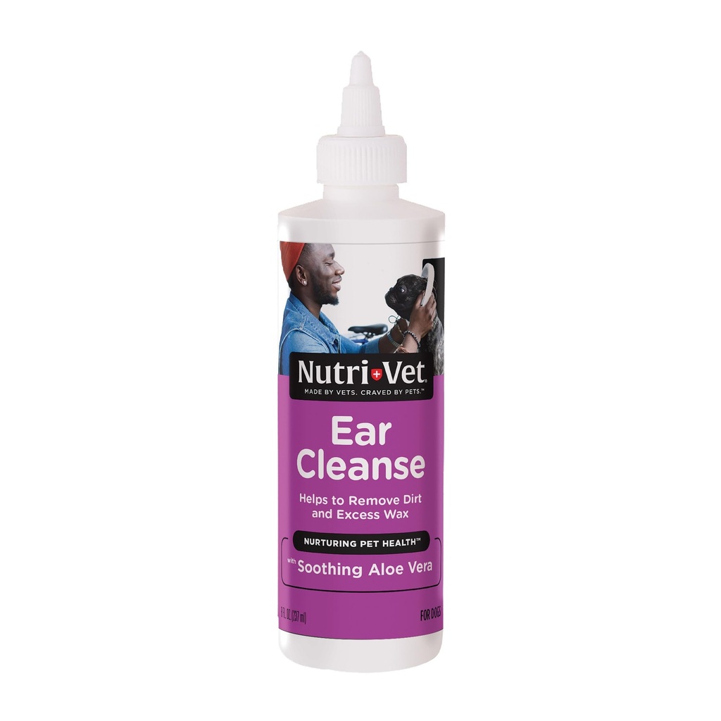 Nutri-Vet Ear Cleanse for Dogs, Liquid Ear Limpiador con Aloe calmante y ácido salicílico, Quita y limpia la cera, la hierba y los escombros, desodoriza y Itch Relief, Gentle Veterinarian Formulated, 8oz