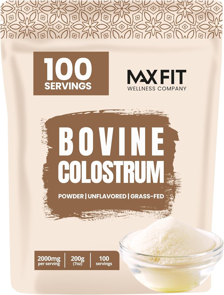 Colostrum Powder Suplemento, Bovine Colostrum Powder, Powerful First Milk ¦ Concentrated Easy to Mix Grass-Fed Gut Health Bloating Immunity Support Skin Hair 100 Servings (200g/7oz)