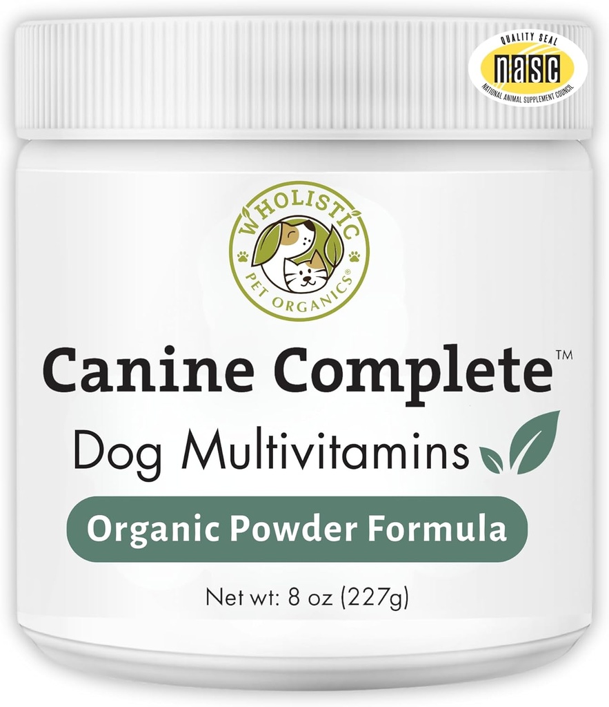 Orgánicas Wholistic Pet Orgánicas Canine Completa - Pólvora Multivitamínica Perro - 8 Oz - Vitaminas y suplementos diarios para alimentos caseros - Sistema de inmune, Esquía, Carne &amp; Salud general - Pequeña y Gran Propósito