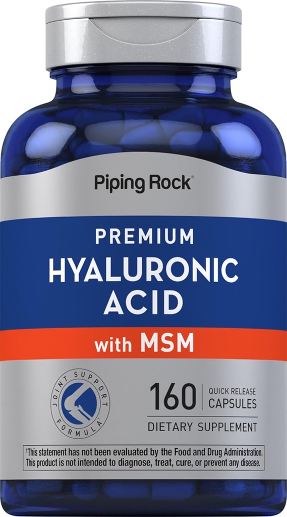 Piping Rock Hyaluronic Acid Supplement | 100mg | 160 Capsules | with MSM for Women and Men | Non-GMO, Gluten Free