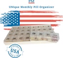 Organizador único XL Mensual de Pill con 31 compartimentos, 1 por día, 4 semanas Mes completo 31 Día Organizador de Pill, Incluye bandeja y 8 compartimentos extra grandes extraíbles