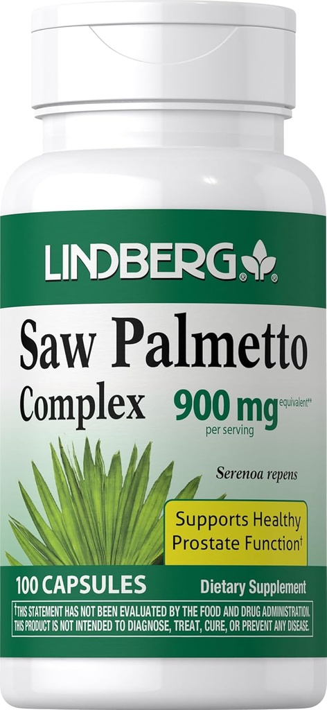 Lindberg Saw Palmetto Extract for Women and Men TEN 900 mg TENIDO 100 cápsulas TENIDO Suplemento Blend ANTE Serenoa Repens ANTE NO GMO, Gluten Free