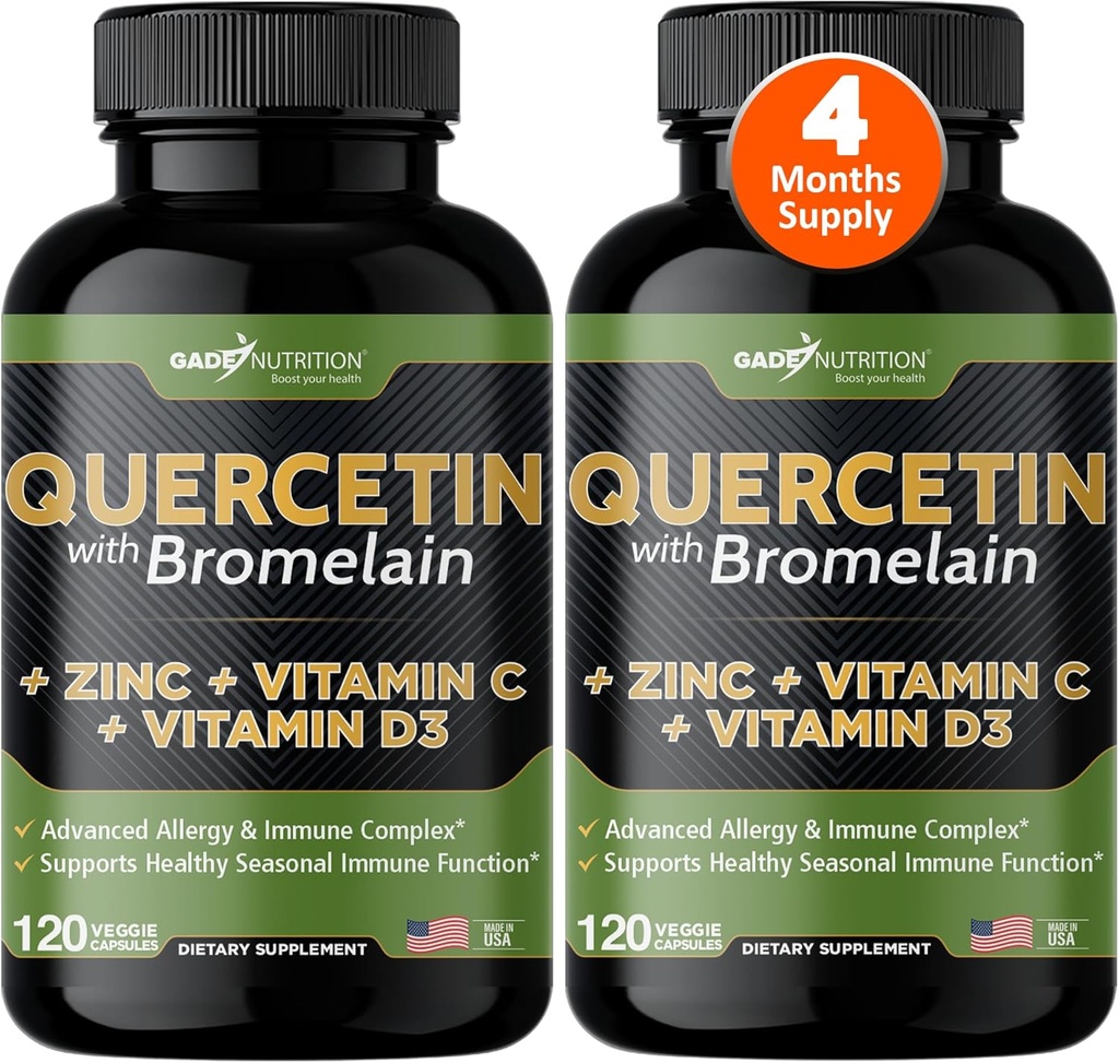 Gade Nutrition Quercetin with Vitamin C and Zinc - Quercetin 500mg - Quercetin with Bromelain - Zinc Quercetin - Quercetin Suplementos + Vitamina D3 (No-GMO, Gluten-Free, Vegan) - 4 Month Supply