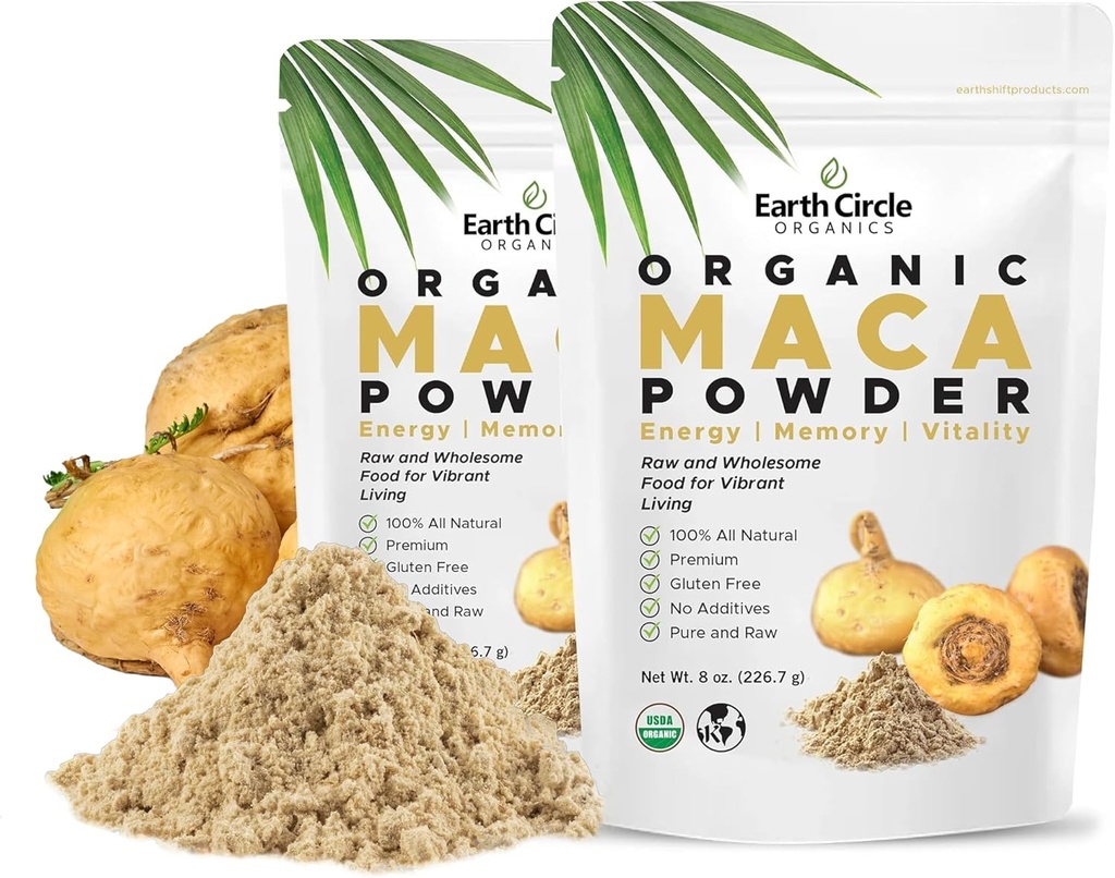 Círculo de la Tierra Orgánica Maca Root Polvo, Superalimentos Naturales, Ayuda con Energía, Peso y Fertilidad de la Mujer - Vegan - 8 onzas (Pack of 2)
