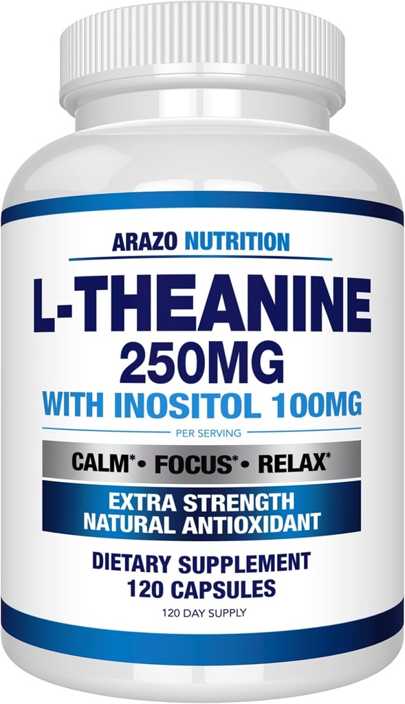 Arazo Nutrition L-Theanine 250mg (Extra Strength) con Inositol 100mg, 120 capsules Vegetarian