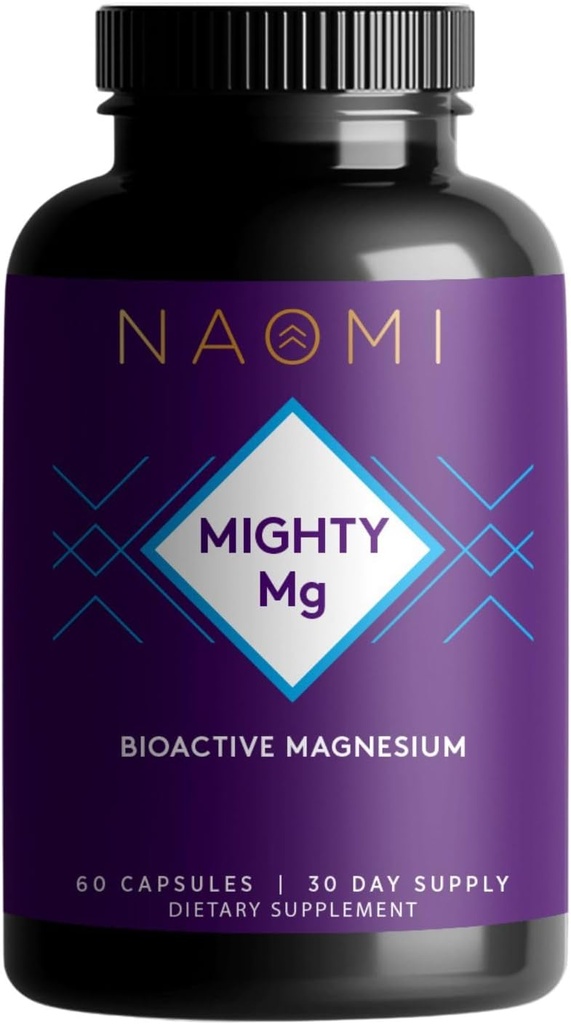 NAOMI Mighty Mg Magnesium Glycinate & Malate Complex 360mg, High Absorption Formula, Elemental Magnesium Supports Heart Health, Strong Bones, Better Sleep, Gluten-Free, Non-GMO, Vegan, 60 Veggie Caps