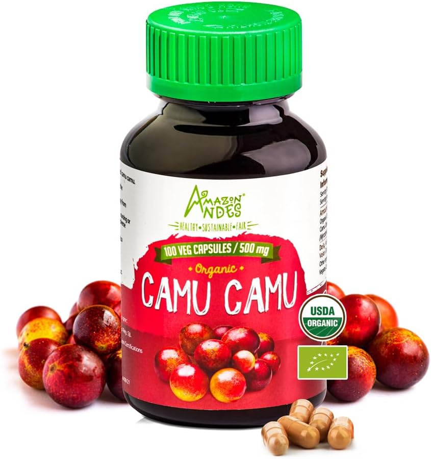 Camu Camu Capsules l Powerful Vitamin C Source l Immune System Booster l Organic and Fairtrade Certified l 100 Vegan Pills l 1500mg per Serving l Non GMO and Gluten Free l   Andes