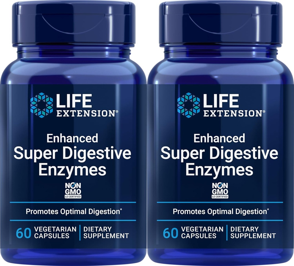 Ampliación de vida Mejorada Super Digestive Enzymes, 60 cápsulas vegetarianas (Pack of 2)