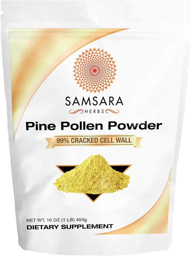 Samsara Herbs Pine Pollen Powder Wild Harvested - 99% Cracked Cell Wall (16oz/454g) Supports Healthy Energy &amp; Longevity
