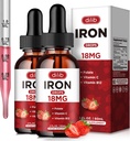 (2 Pack) Suplemento de hierro líquido para mujeres &amp; hombres gotas de hierro Suplementos de hierro para la anemia con folato, vitamina C, B12 para el apoyo de células de sangre roja-Strawberry, 4 Fl Oz