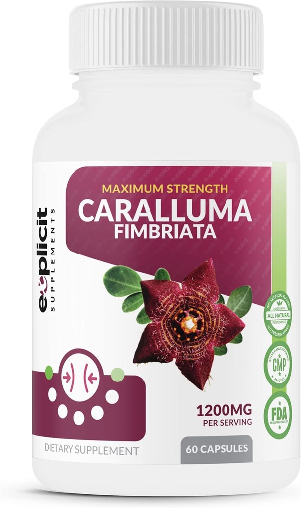 Pura Caralluma Fimbriata Max Strength – Appetite Suppressant, Incrementar la quema de grasa, suplemento de pérdida de peso, no estimulante - para hombres &amp; mujeres - 1200 mg por ser, 30 servidumbres, 60 cápsulas
