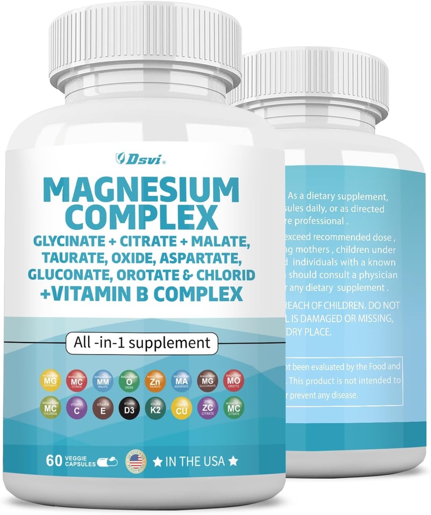 60 Conde Magnesium Complex 2285mg con Magnesium Glycinate Citrate Malate Oxide Taurate Aspartate Gluconate Orotate & Mag Chloride, Zinc Copper Manganese & Vitamin C B1 B2 B6 B12 Complex USA