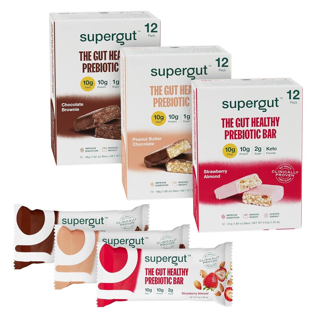 Barras Prebióticas Supergut ← Reemplazo de comida de comida de comida de comida, Snack (Variety Pack, 36 Conde)