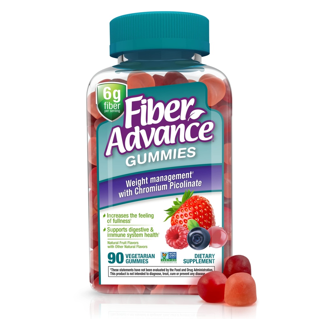 Fiber Advance Weight Management Gummies | 100% Plant Based Fiber for Digestive Wellness and Gut Health | Chromium Picolinate for Weight Management Support, 90 Count