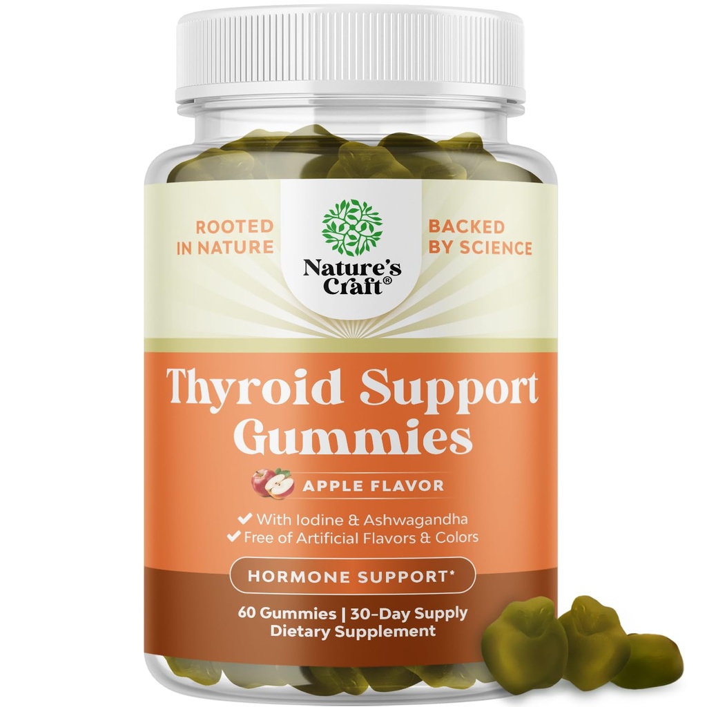 Naturalezas Artesanías de tiroides Vegan con musgo de mar - Tiroides de apoyo Gummies para soporte integral para hombres y mujeres con yodo Selenio y otras vitaminas Potente - Gelatin-Free Non-GMO 60