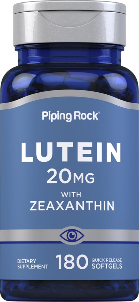 Piping Rock Lutein y Zeaxanthin Suplemento TEN 20mg TEN 180 Softgels Silencio de Marigold Extract Silencio No Gluten Free