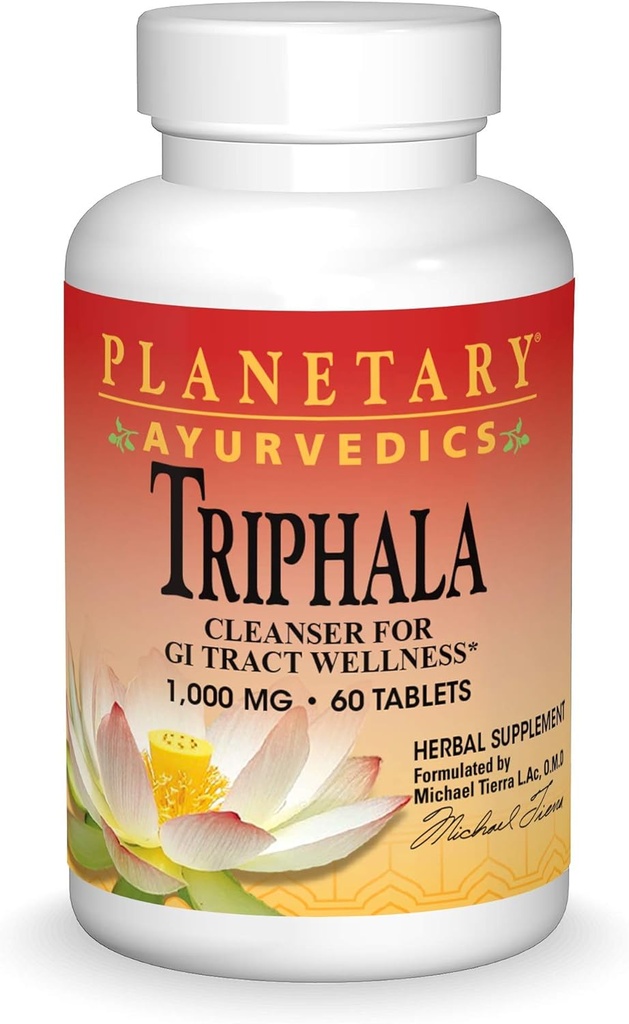 Planetary Ayurvedics Triphala 1000mg GI Tract Wellness & Cleanse - Powerful Herbal Supplement - Balance & Detox Digestive Support Rejuvinate & Regularity - 60 Tablets