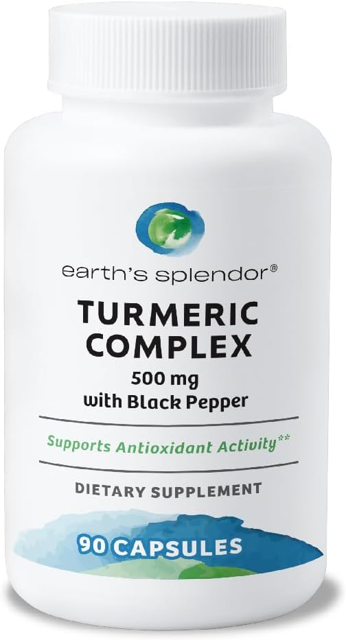 Complejo Turmérico Esplendor de la Tierra 500 mg con Pepper Negro, 90 cápsulas - Apoya Actividad Antioxidante y Salud Conjunta* - Suministro de 1,5 meses