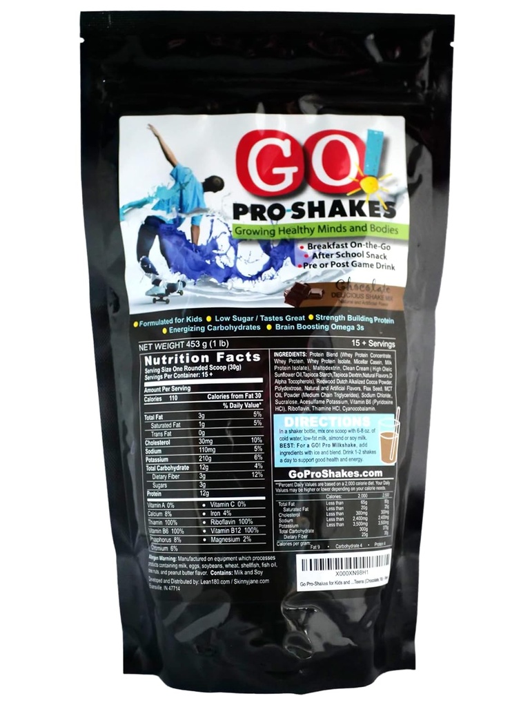 GO Pro Shakes – Protein Powder Smoothie for Kids and Teens – Healthy Snack – No Added Sugar – Supports Growth & Strength – Rich Chocolate Flavor