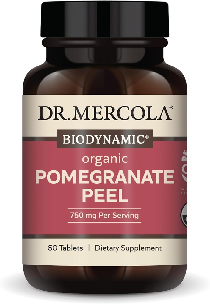 Dr. Mercola Biodynamic Organic Pomegranate Peel, 30 Servings (60 Tablets), Supports Mitocondrial Health*, Non GMO, Soy Free, Gluten Free, USDA Organic, Demeter Certified