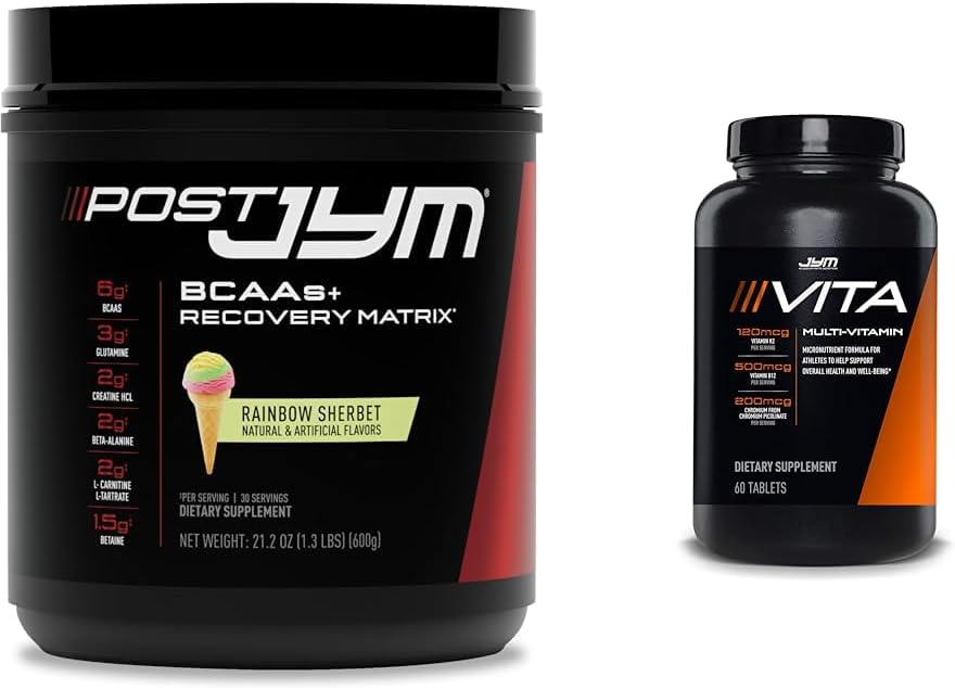 Post JYM Active Matrix Post-Workout with BCAAs, Glutamine &amp; More Rainbow Sherbert Flavor + Vita JYM Multivitamina de atleta con más de 25 ingredientes clave 60 tablas