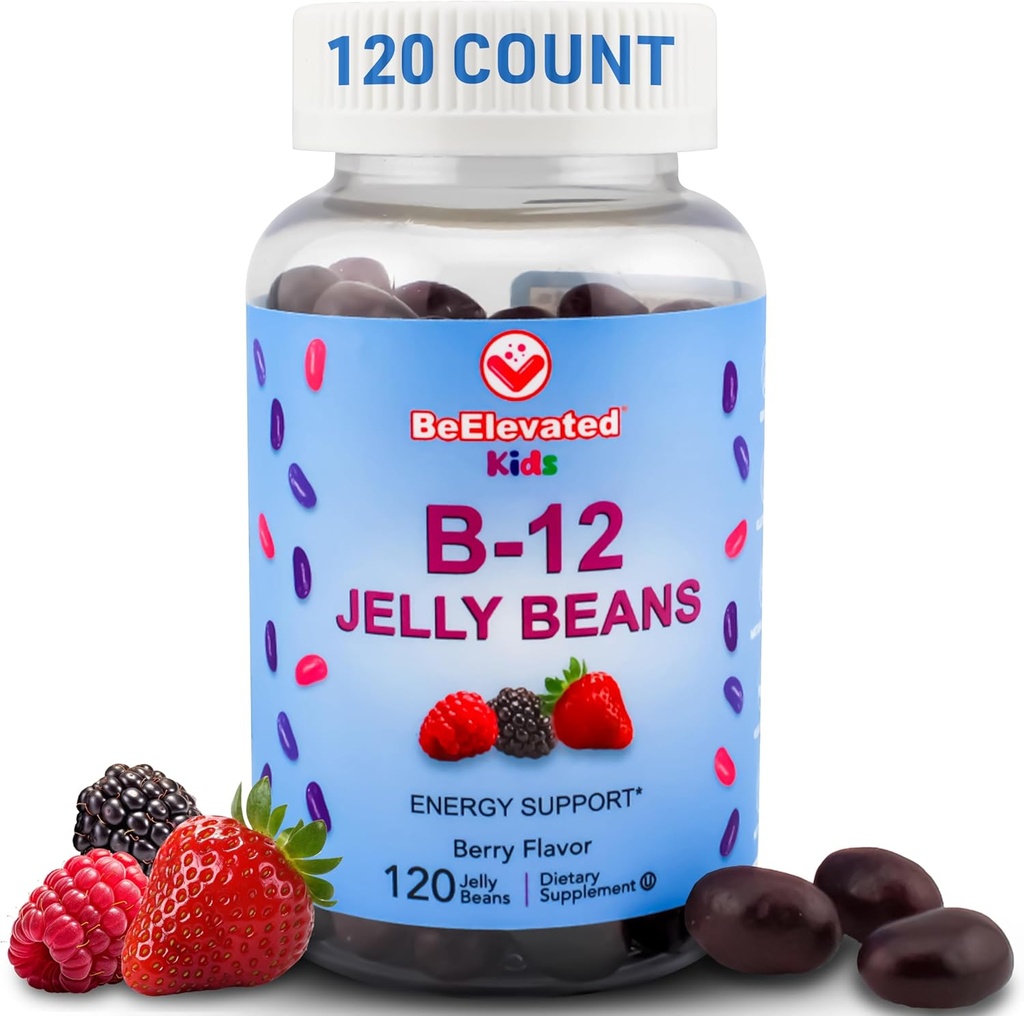 Beans B12 Jelly - Vitaminas Chewable Gummies para niños - Suplementos de vitaminas para niños - Energía Vegana B12 Gummy Suplemento - 120 Beans