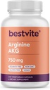 BESTVITE Arginine AKG 750mg (240 cápsulas vegetarianas) - No Stearates - Vegan - No GMO - Gluten Gratis