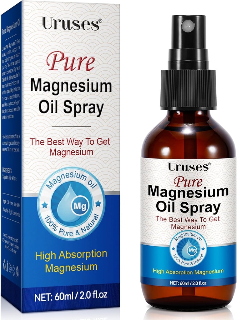 Espray de Magnesio, Aceite de Magnesio para Pies, Óleo de Magnesio 100% puro para Cuerpo, soporta recuperación de músculos y calambres de pierna, 2 oz