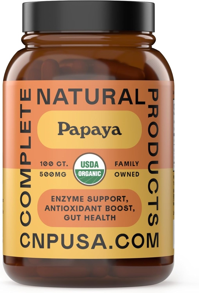 Complete Natural Products Organic Papaya Enzymes & Papain Enzyme Capsules - 500mg 100 Pills, Organic Papaya Powder Digestive Super Fruit Capsules