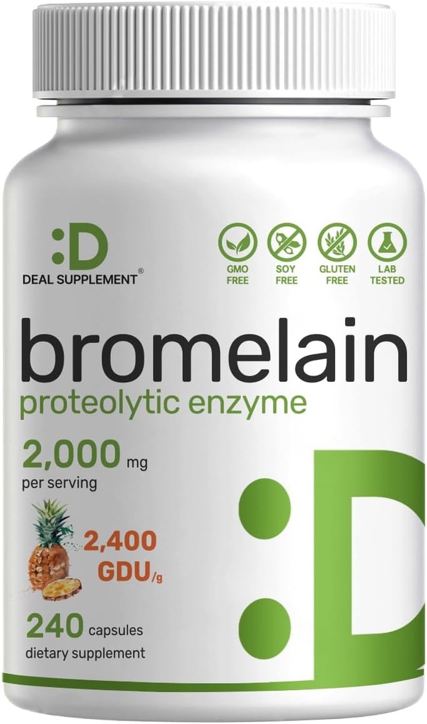 Bromelain Supplement 2,000mg Per Serving, 240 Capsules – Natural Proteolytic Enzymes from Fresh Pineapple – Supports Nutrient Digestion