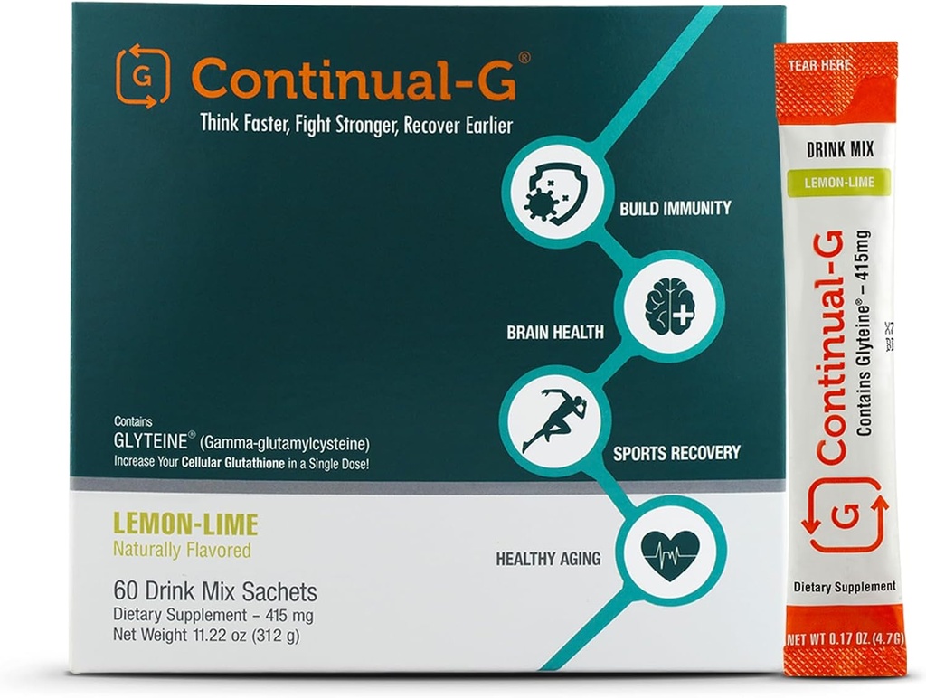 CONTINUAL - G Powder - Glutathione celular clínicamente probada Precursor tóxico Beneficio de Glyteine &amp; Sunfiber ANTE Immune Support, Master Antioxidant, Detox, Brain Health &amp; Skin Care