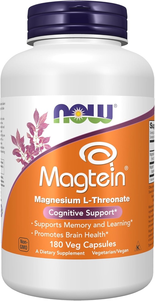AHORA Alimentos Suplementos Magtein, Magnesio L-Threonate, Apoyo Cognitivo*, 180 Veg Capsules