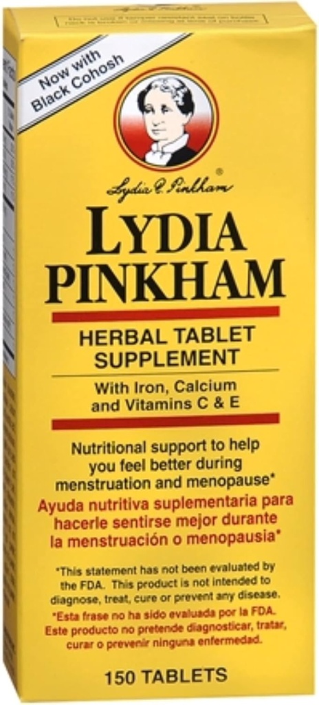 Lydia Pinkham Apoyo nutricional para las mujeres - Lydia Pinkham Tablas herbales, Te ayuda a sentirse mejor durante menstruación y menopausia- 150 Tabletas
