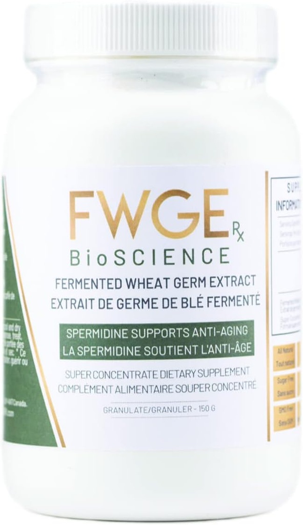 FWGE Spermidine - Longevity and Cellular Health Premium Fermented Wheat Germ Extract, Autophagy Inducer, Holistic, Non-GMO, Gluten-Free, Sugar-Free, Vegan, Antioxidante, Natural, Granulate,