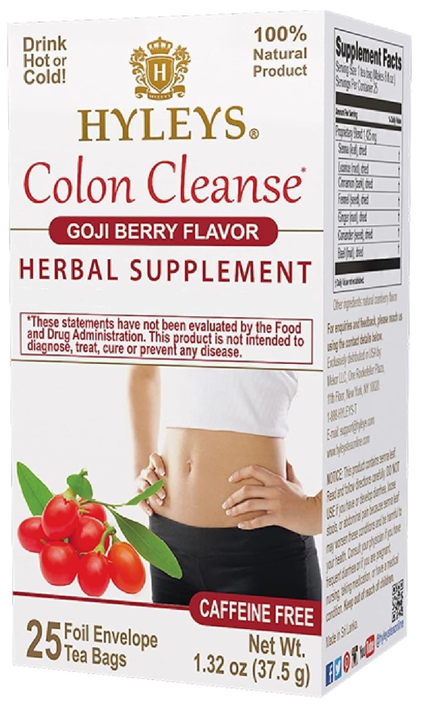 Hyleys Colon Cleanse Tea Goji Berry Flavor - 25 Tea Bags (1 Pack)