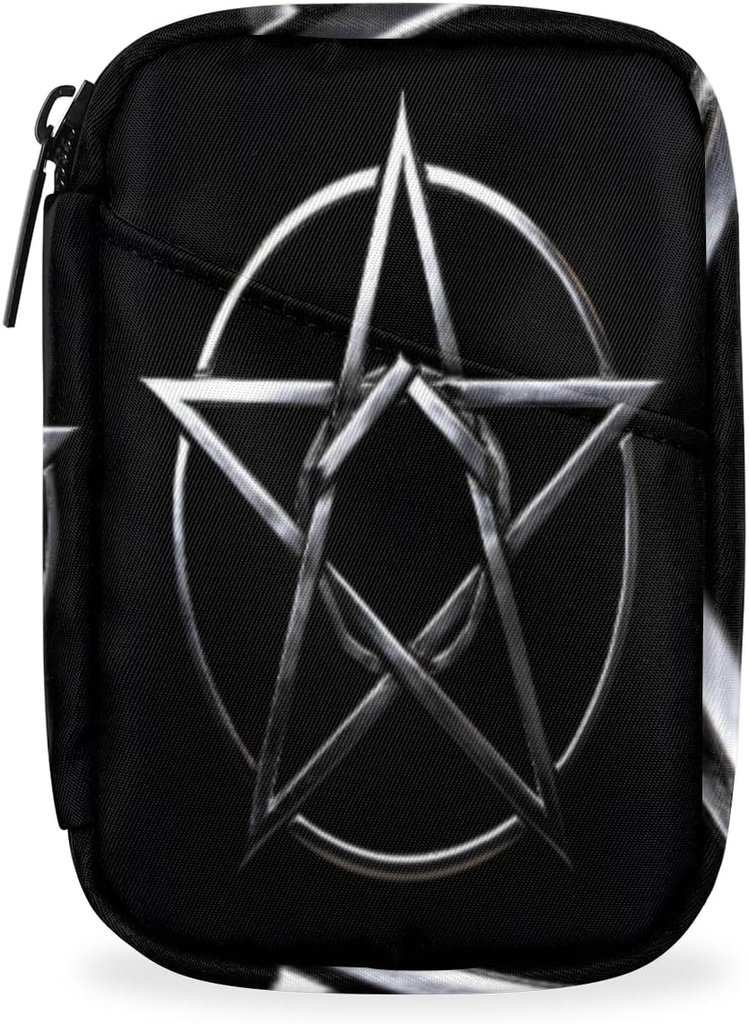 Gris Metal Pentagram Pill Box 7 Day Travel Pill Organizer for Adult Elder Child Pill Case with Zipper Magic Circle Portable Weekly Case Compact Size for Vitamin Supplement Holder