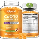 2 Pack CoQ10 Gummies, Plus Omega-3, Vitamina B3 y Zinc, Magnesio, 5X Alta Absorción Coenzima Q10 Suplementos, q10 para Energía Celular Boost, Antioxidante Potente & Cerebro, Peach Flavor, 120 Cts