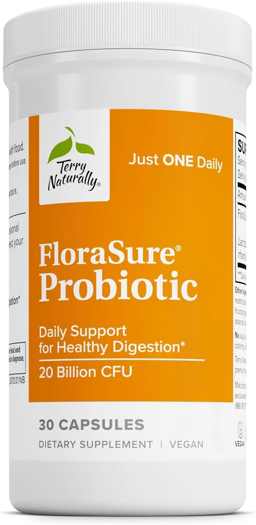 Terry Naturalmente FloraSure Probiótico - Suplemento de Digestión de Ayuda Contra el Bloating ocasional &amp; Apoyo Gas Alivio - Gut Health Support Suplemento con Bifidobacterium Bifidum - 30 cápsulas