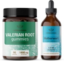 HERBAMAMA Valerian and Motherwort Kit - Bundle of 1800 mg Valerian Root Gummies & Motherwort Liquid Drops - Vegan, Non-GMO, Gelatin & Alcohol-Free - 2 Pack