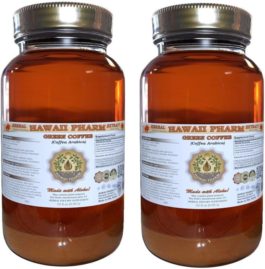 Green Coffee Liquid Extract, Green Coffee (Coffea Arabica) Bean Powder Tincture Supplement 2x32 oz Unfiltered