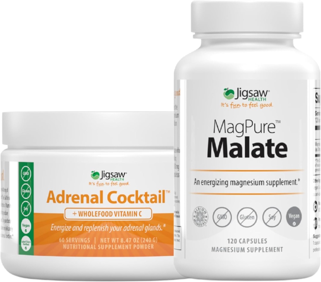 Jigsaw Health Bundle ¦ Adrenal Cocktail, 60 Servings (Jar), y MagPure Malate, 120 Capsules
