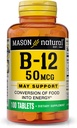 MASON NATURAL Vitamina B12 50 mcg con Calcio, Suministro de 100 días, Suplemento dietético para apoyar los niveles de energía natural, 100 Tabletas (Pack of 1)