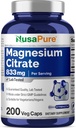 NusaPure Magnesium Citrate 833mg - 200 Veggie Capsules (Vegetariano, No GMO, Vegan)