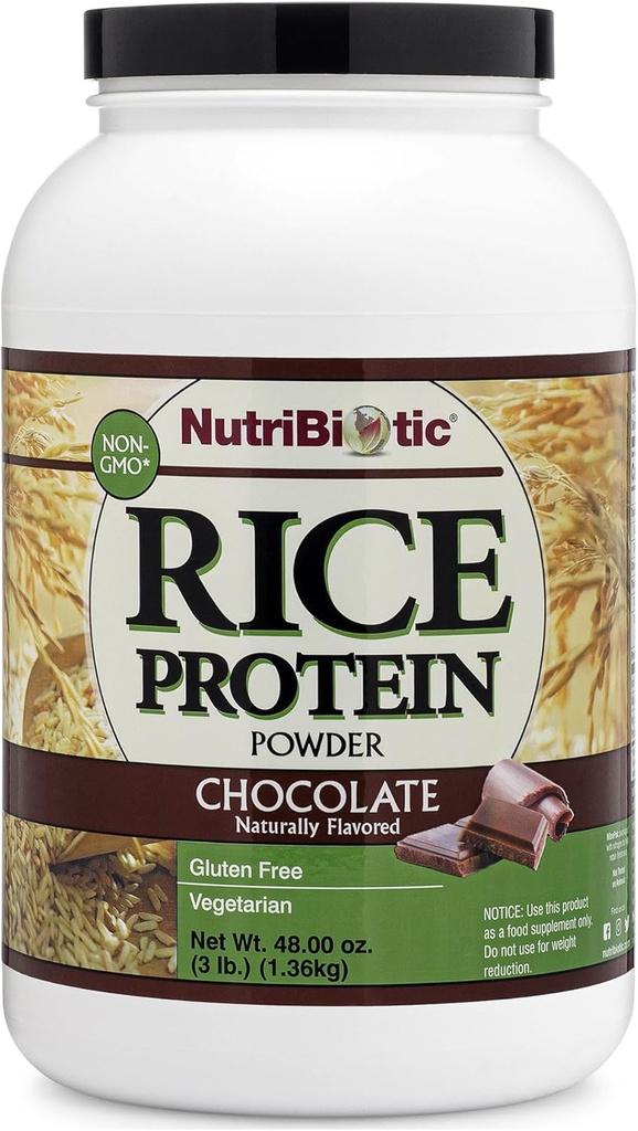 NutriBiotic – Chocolate Rice Protein, 3 Lb (1.36kg) peru Low Carb, Vegetarian " Keto-Friendly Raw Protein Powder ¦ Grown " Procesado sin productos químicos, transgénicos o glúteo Silencio fácil de digerir " Nutrient-Rich